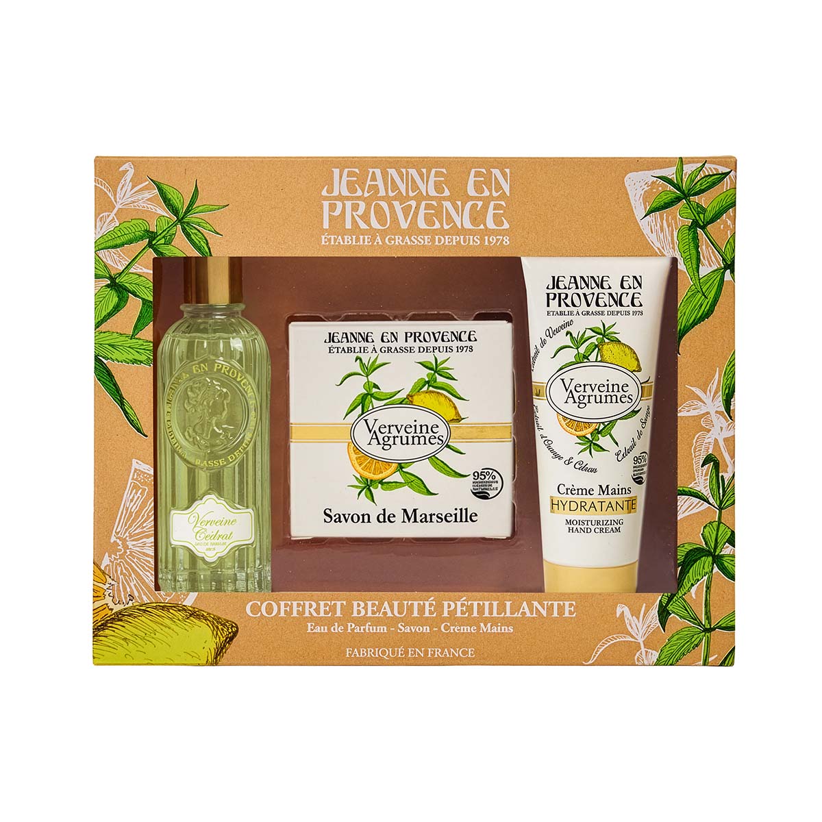 Jeanne en Provence - Zestaw upominkowy JEP verveine woda perfumowana 60 ML + mydło 100 G + krem do rąk 75 ML